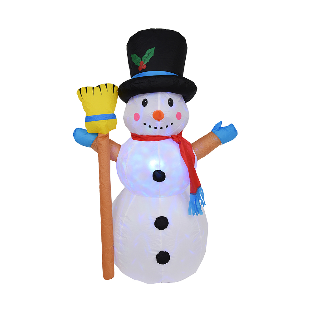 Boneco de neve de vassoura inflável de natal de 120 cm (luzes led de rotação coloridas)