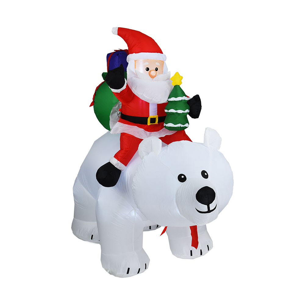 Papai Noel de Natal de 200 cm sentado no urso polar com decoração de jardim de natal com cabeça balançando (led embutido)