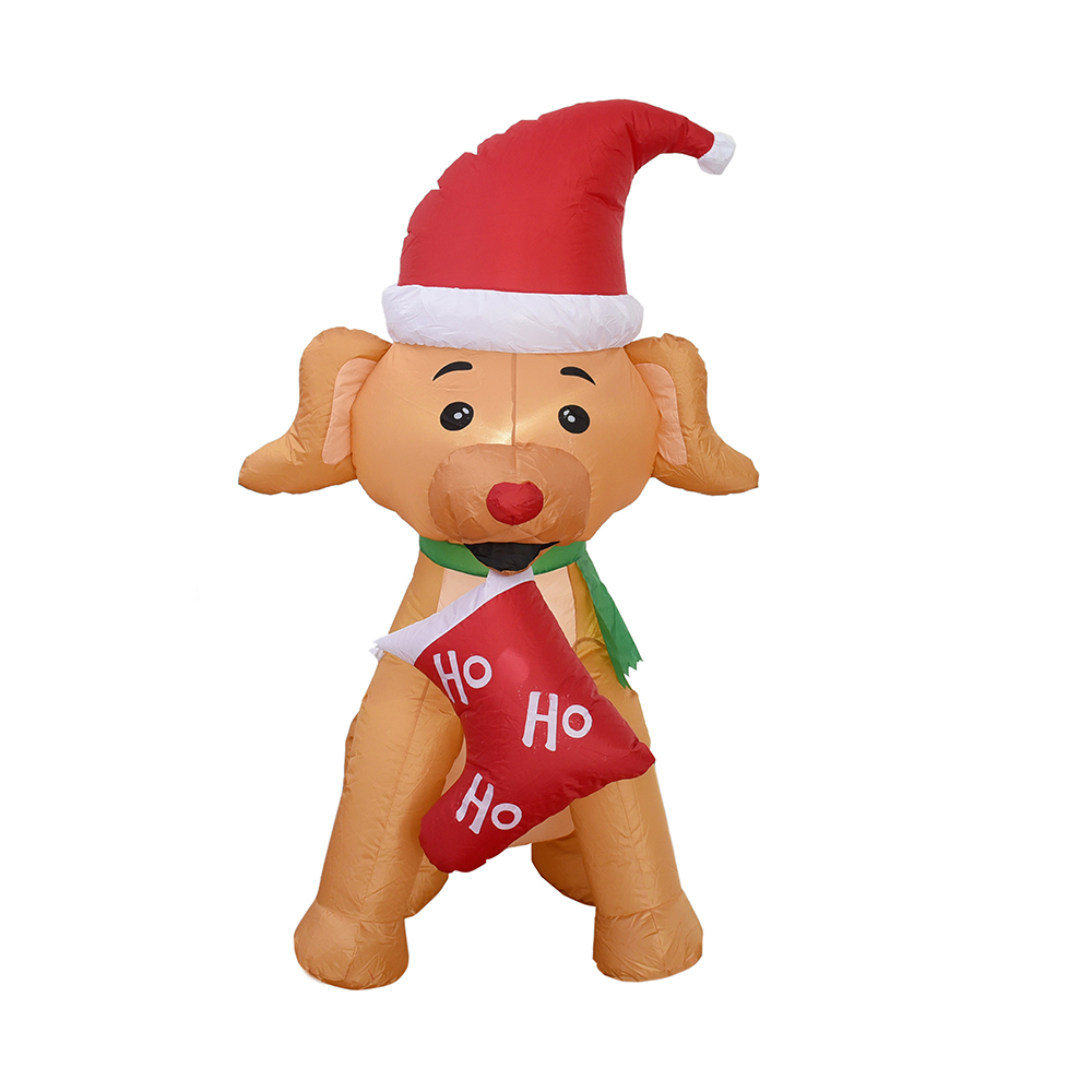 Filhote de cachorro inflável de natal de 150 cm com meias de natal decoração ao ar livre (led embutido)