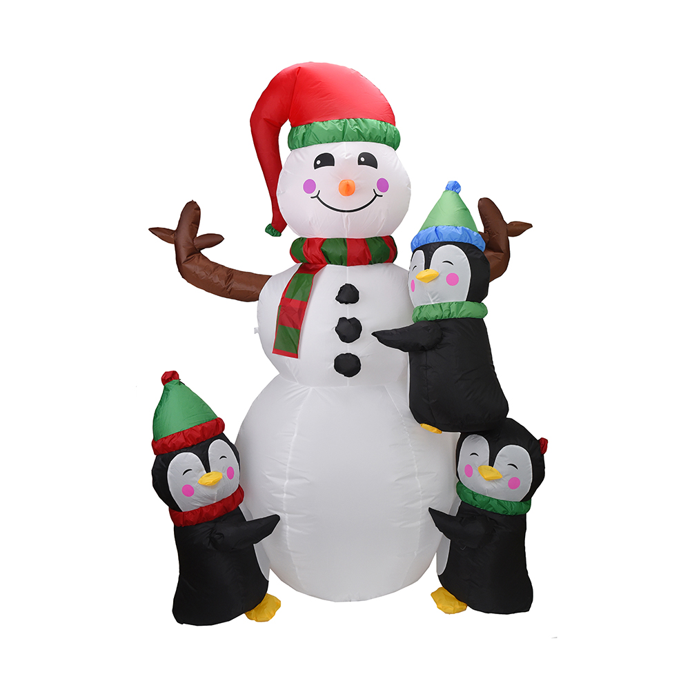 Boneco de neve inflável de Natal de 180 cm com decoração de 3 pinguins fofos (led embutido)