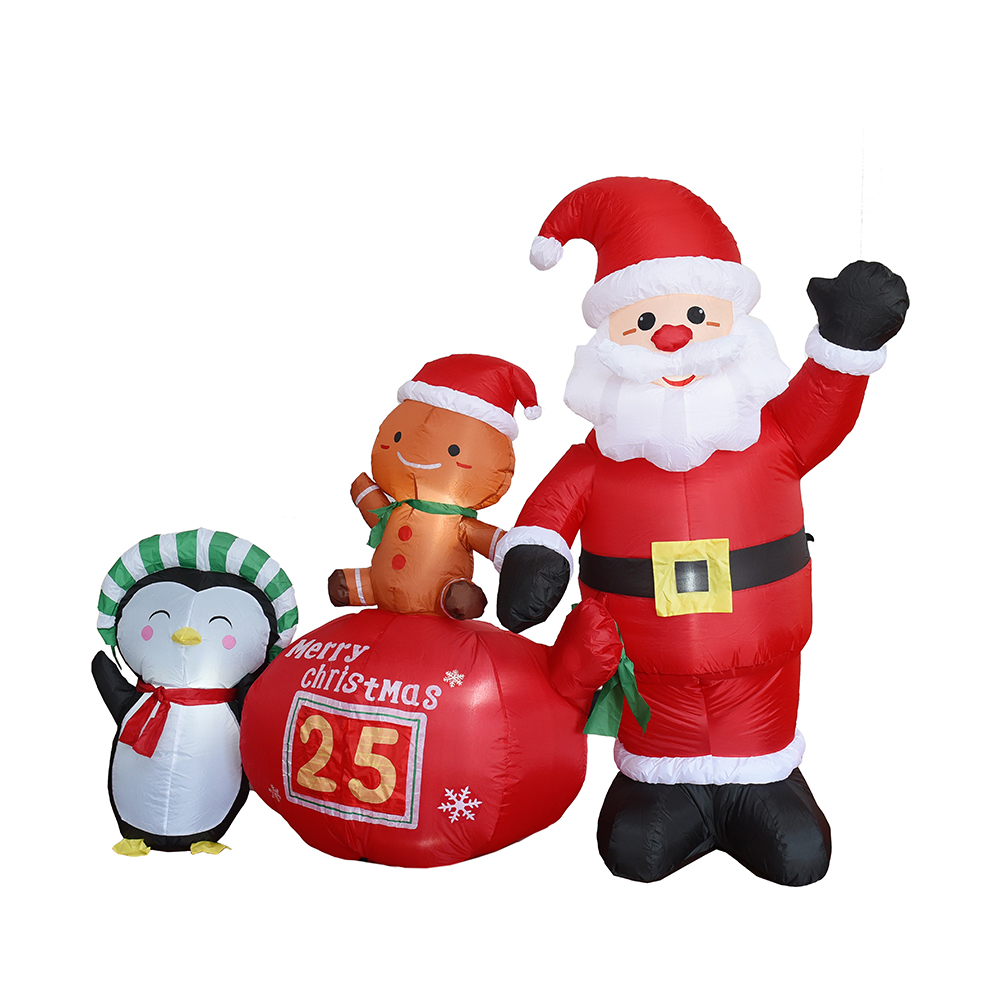 Contagem regressiva de natal inflável de 210 cm papai noel com decoração externa de pinguim e homem de gengibre (luzes de led)