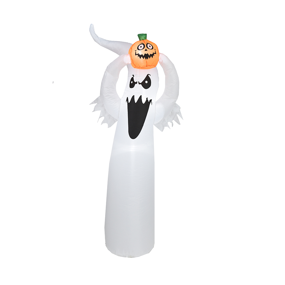 180 cm fantasma branco inflável de halloween segurar abóbora decoração ao ar livre (led embutido)