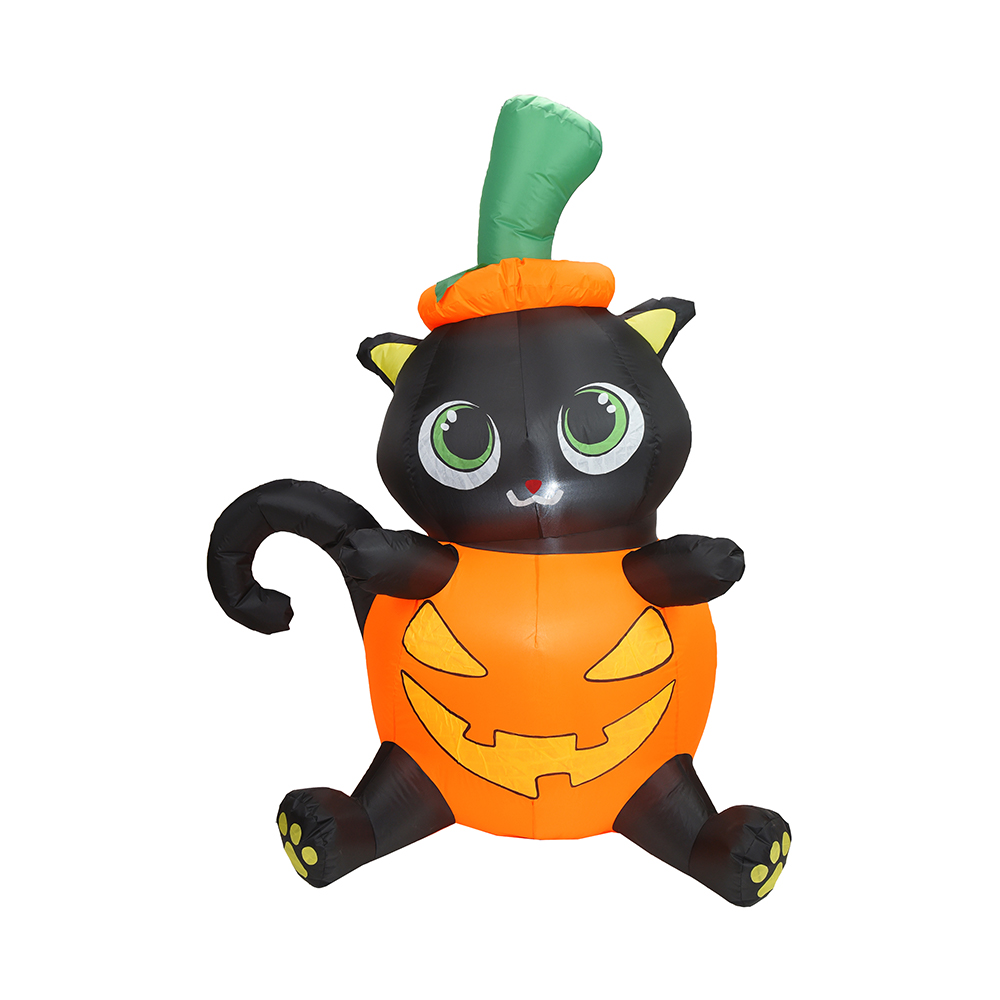 150 cm Halloween inflável sentado gato abóbora inflável (led embutido)